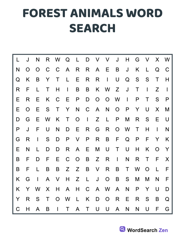 Forest Animals Word Search