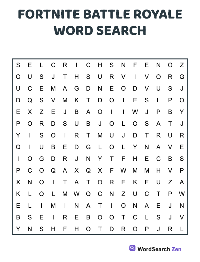 Fortnite Battle Royale Word Search