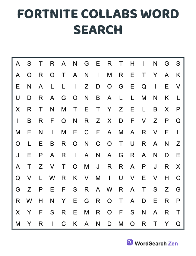 Fortnite Collabs Word Search