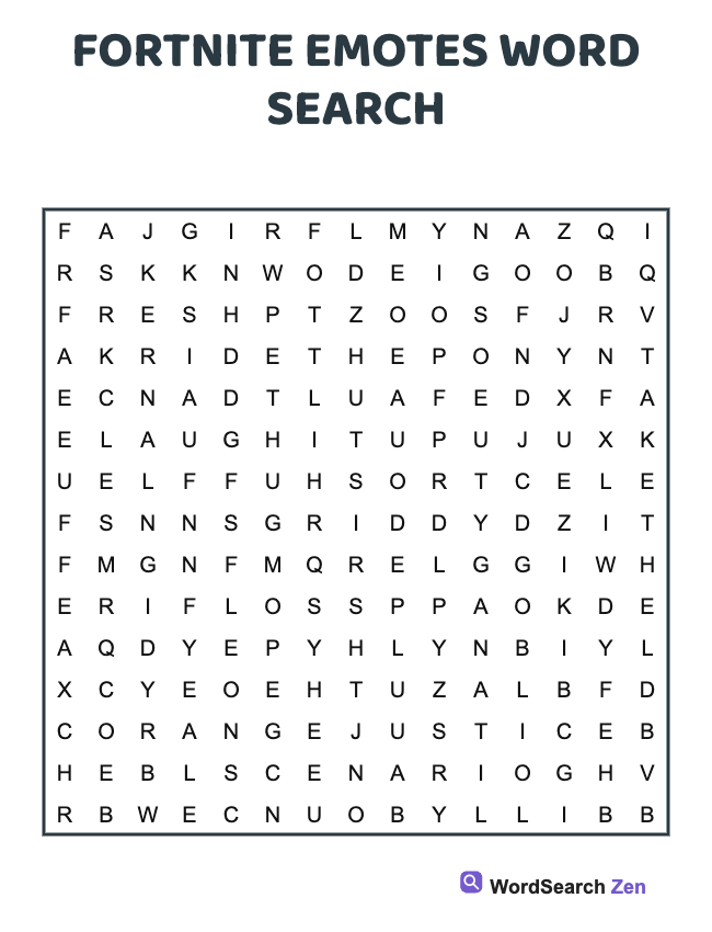 Fortnite Emotes Word Search