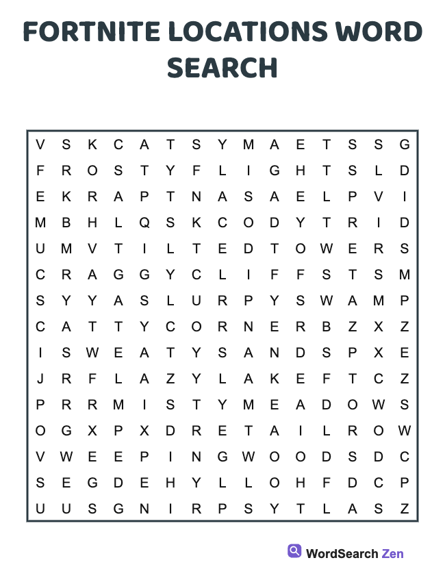 Fortnite Locations Word Search