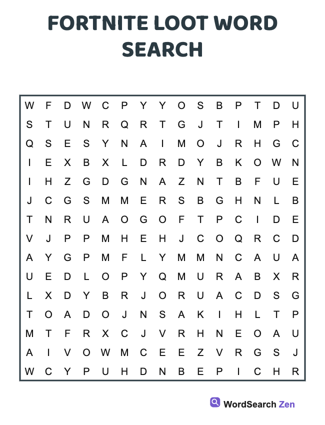 Fortnite Loot Word Search