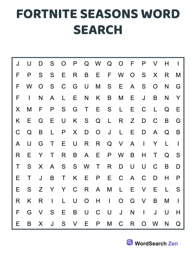 Fortnite Seasons Word Search