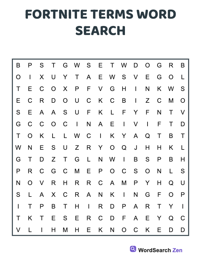 Fortnite Terms Word Search
