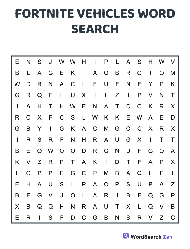 Fortnite Vehicles Word Search
