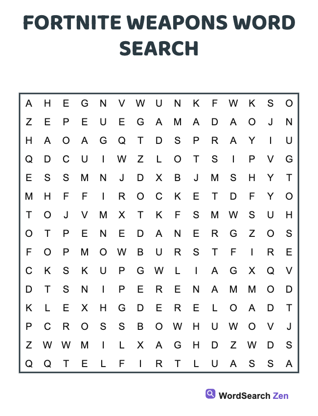 Fortnite Weapons Word Search