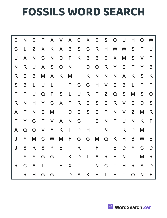 Fossils Word Search