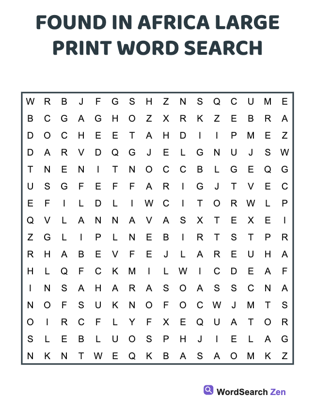 Found In Africa Large Print Word Search