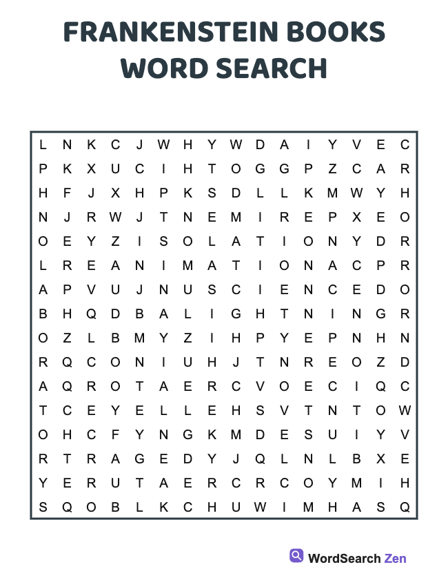 Frankenstein Books Word Search
