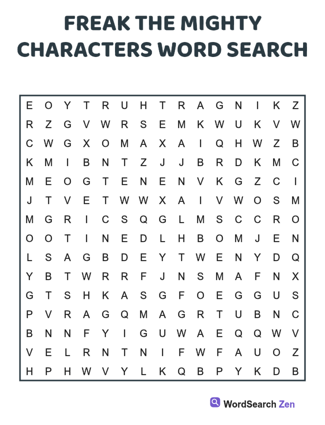 Freak the Mighty Characters Word Search printable puzzle sheet, 15 hidden words