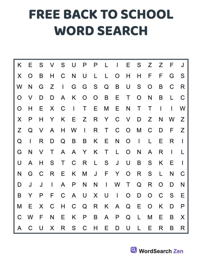 Free Back To School Word Search