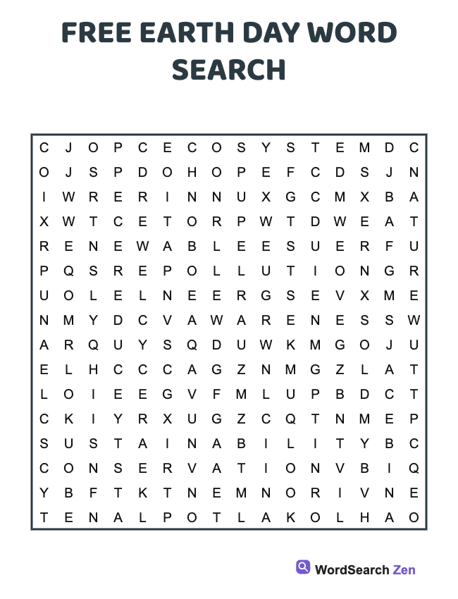 Free Earth Day Word Search