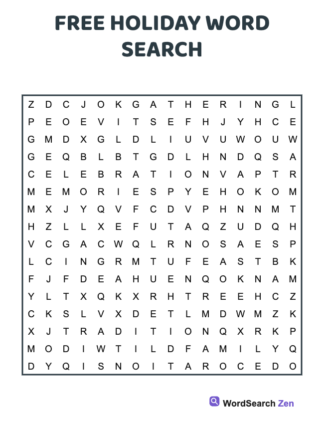 Free Holiday Word Search