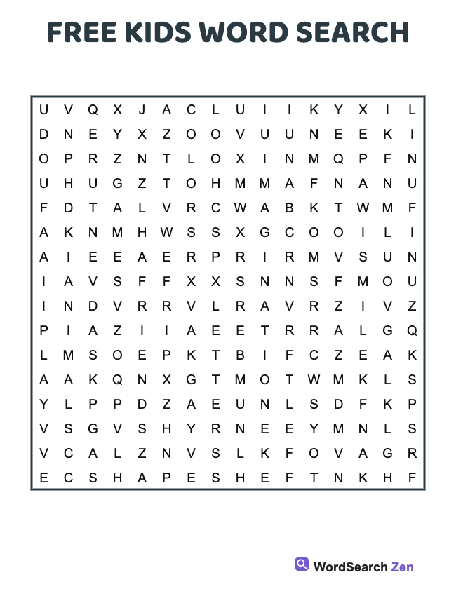 Free Kids Word Search