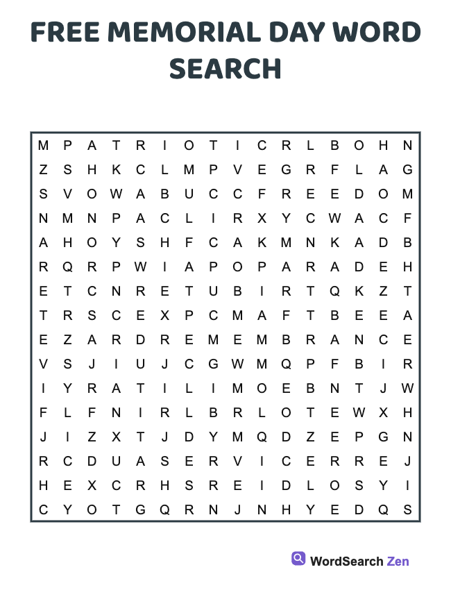 Free Memorial Day Word Search