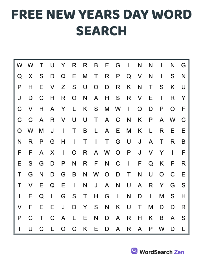 Free New Years Day Word Search