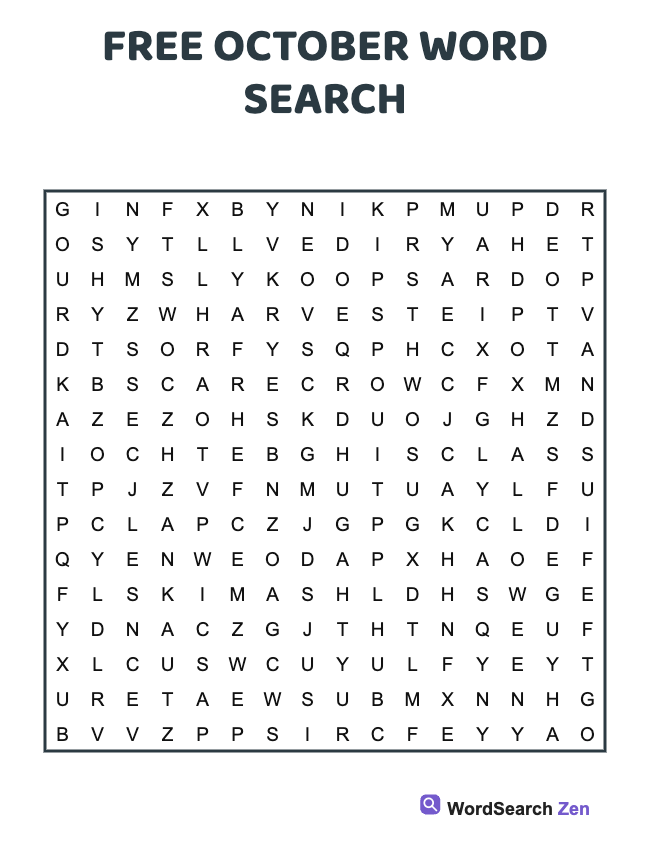 Free October Word Search
