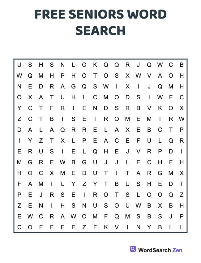 Free Seniors Word Search