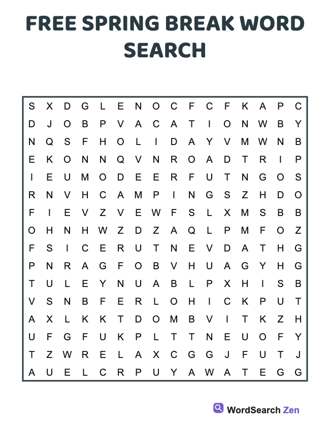 Free Spring Break Word Search