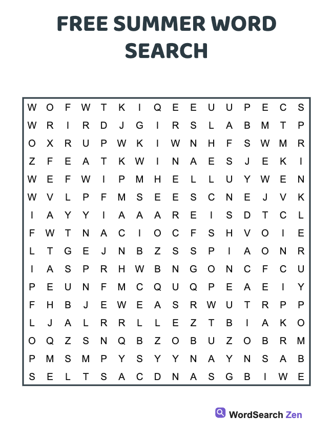 Free Summer Word Search