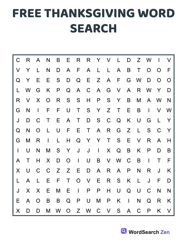 Free Thanksgiving Word Search