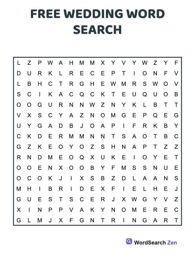 Free Wedding Word Search