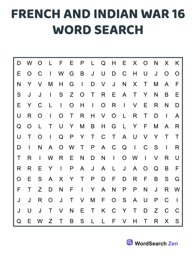 French And Indian War 16 Word Search