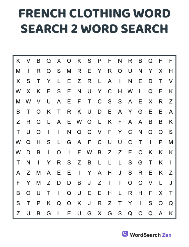 French Clothing Word Search 2
