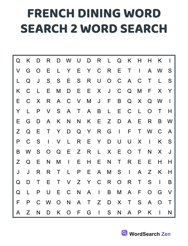 French Dining Word Search 2