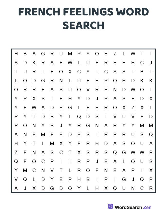 French Feelings Word Search