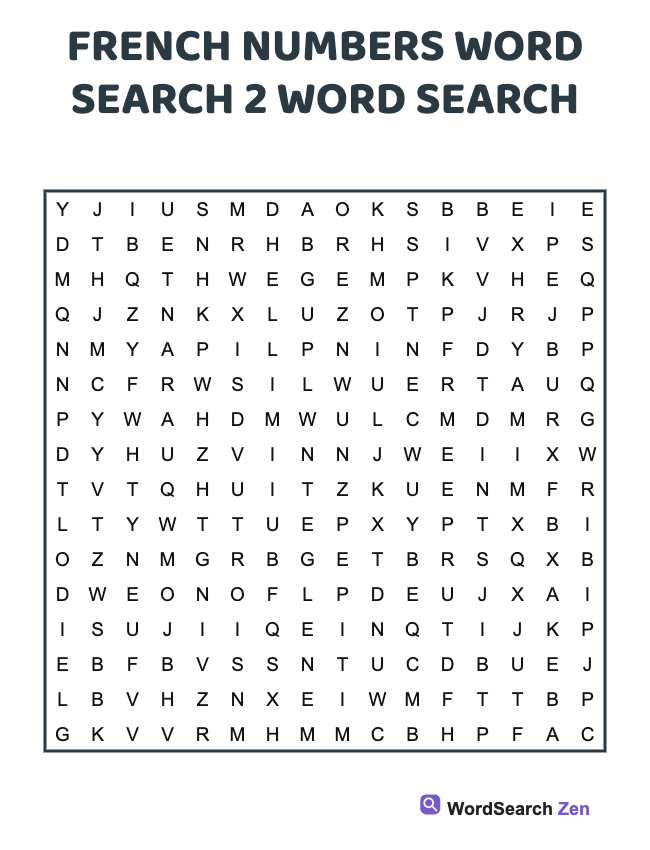 French Numbers Word Search 2