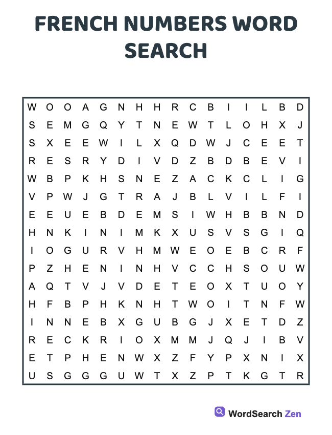 French Numbers Word Search