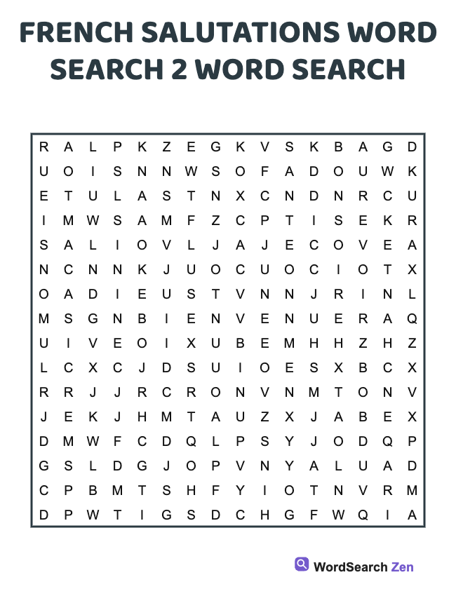French Salutations Word Search 2