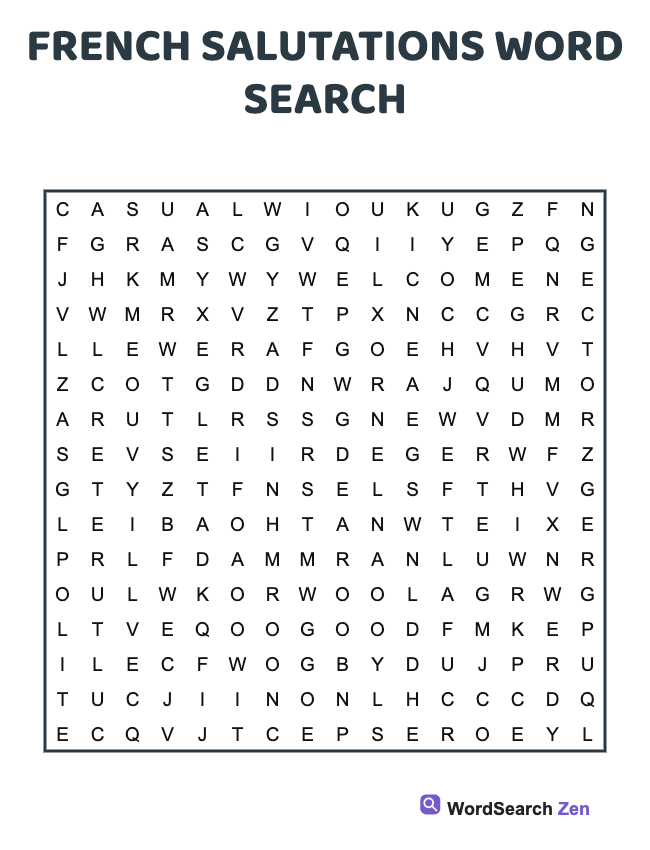 French Salutations Word Search