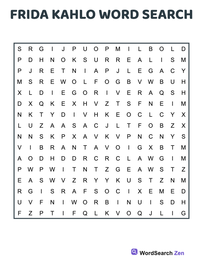 Frida Kahlo Word Search