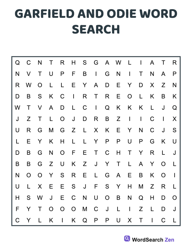Garfield And Odie Word Search