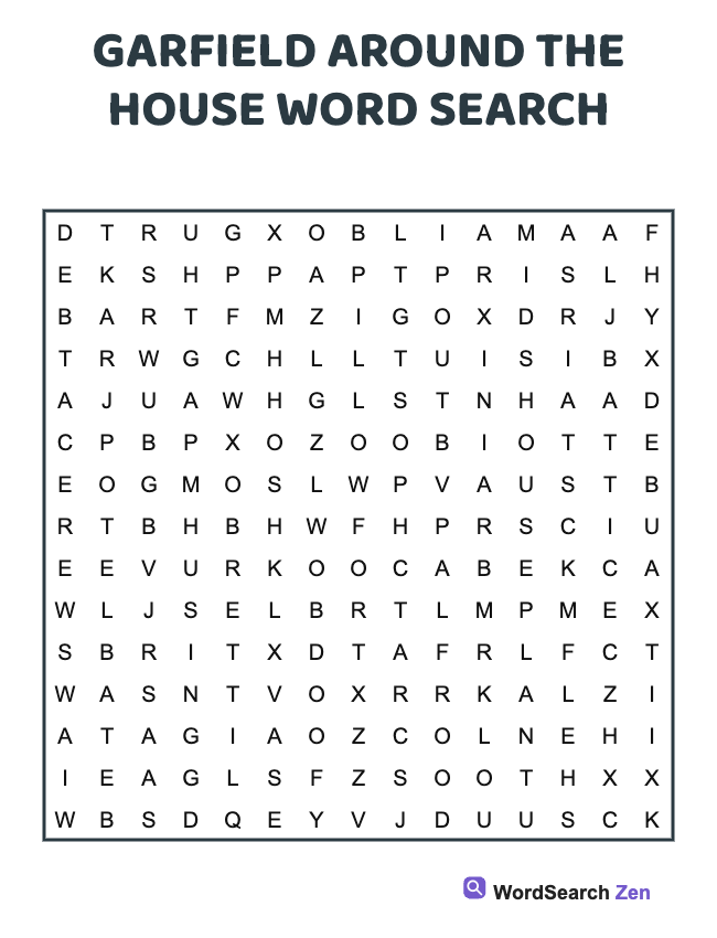 Garfield Around The House Word Search