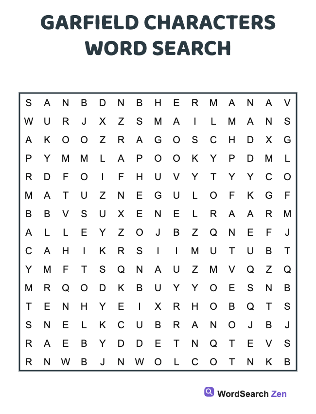 Garfield Characters Word Search