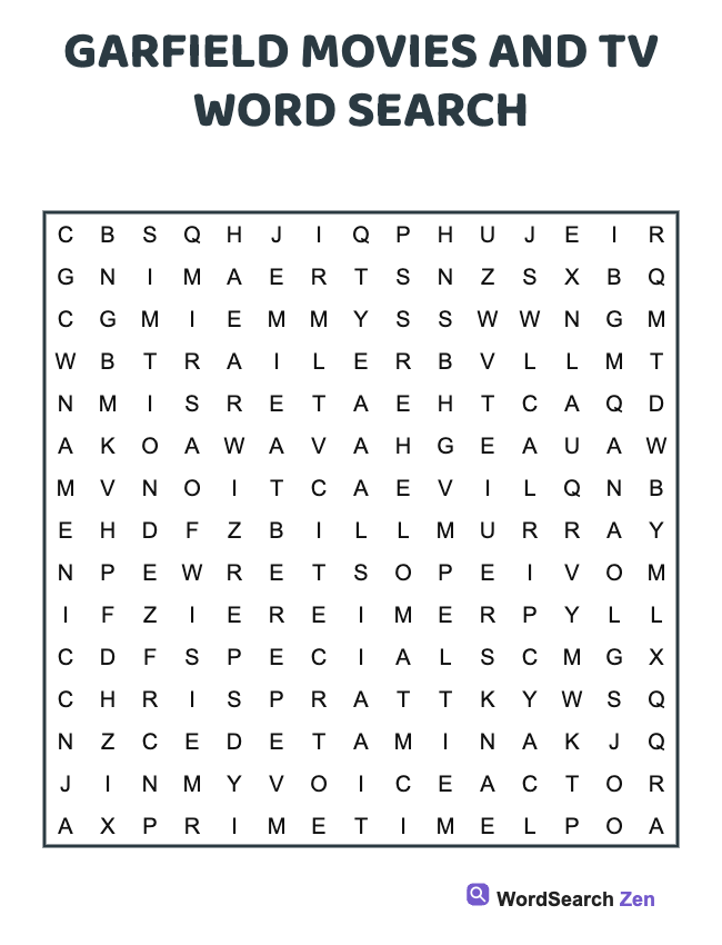 Garfield Movies And TV Word Search