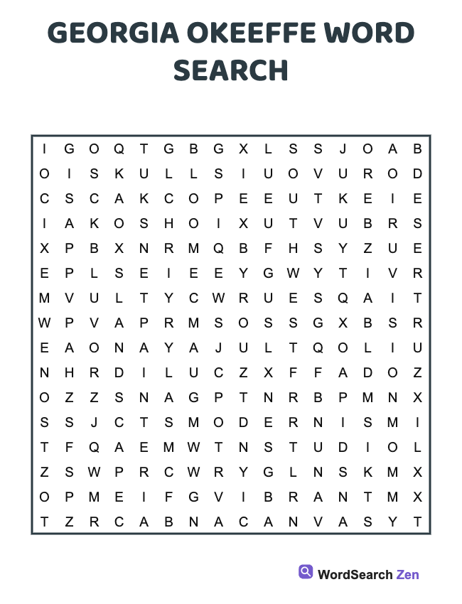 Georgia Okeeffe Word Search