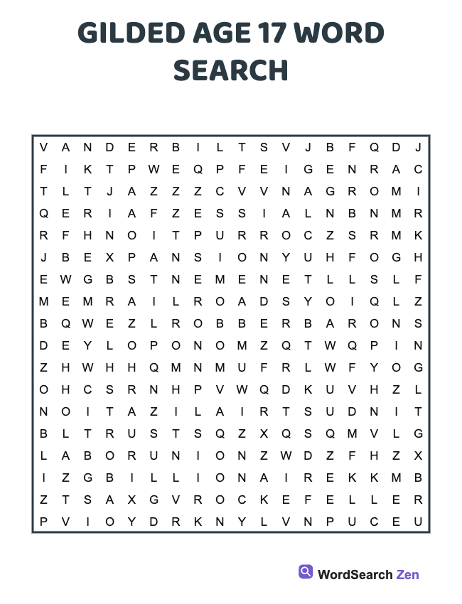 Gilded Age 17 Word Search