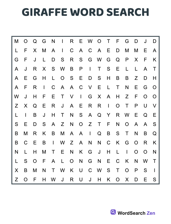 Giraffe Word Search