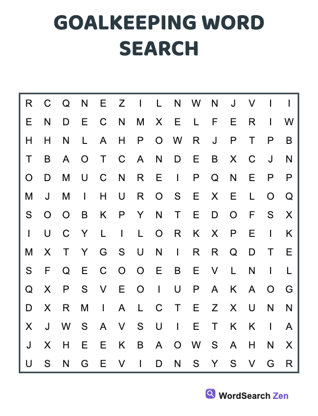 Goalkeeping Word Search