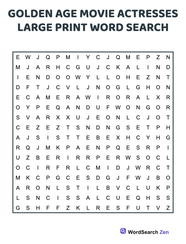 Golden Age Movie Actresses Large Print Word Search