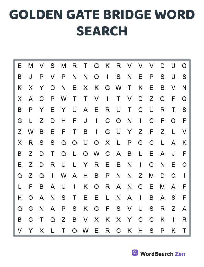 Golden Gate Bridge Word Search