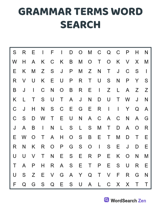 Grammar Terms Word Search printable puzzle sheet