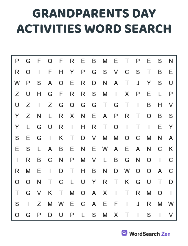 Grandparents Day Activities Word Search printable puzzle sheet