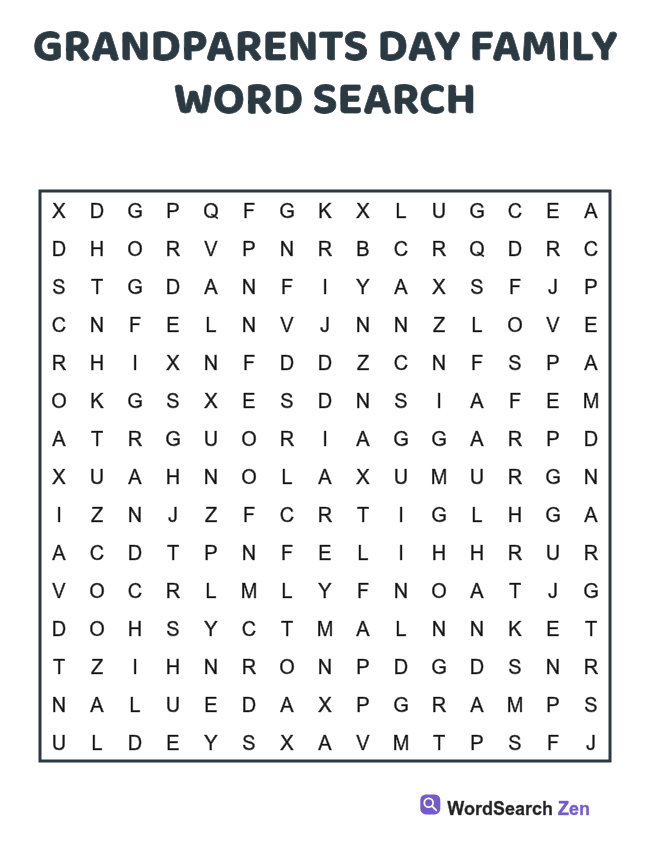 Grandparents Day Family Word Search printable puzzle sheet
