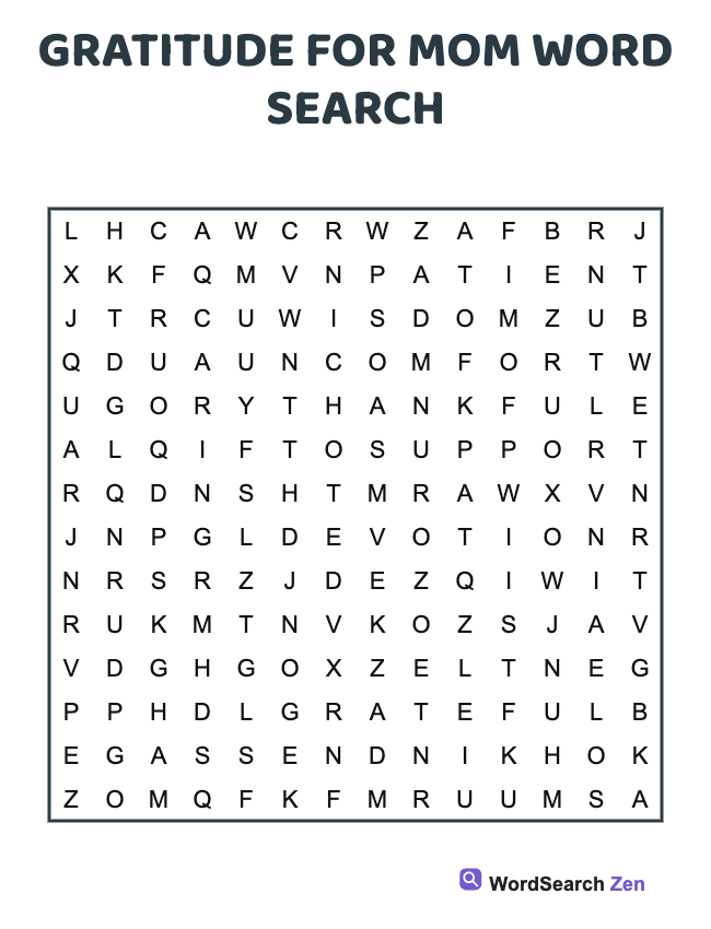 Gratitude For Mom Word Search