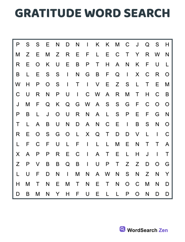 Gratitude Word Search